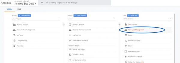 Share Google Analytics - Select View User Management