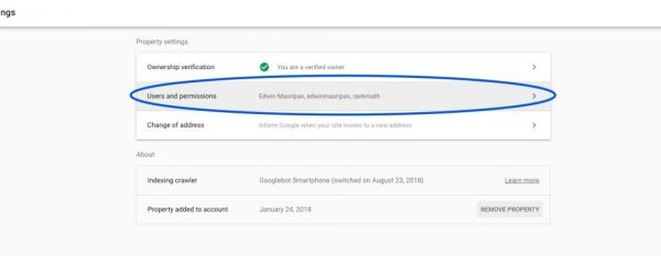 Share Google Search Console - choose user permission